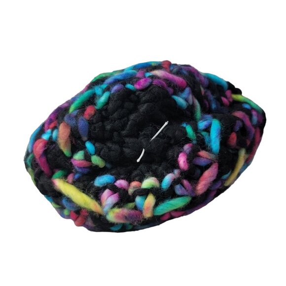 907 Knits Pom Pom Beanie Hat Black Multicolor Rainbow Fresh Tracks Lotus Flower - Picture 7 of 8